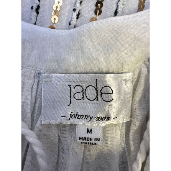 Jade by johnny Was Sequin-Striped Long-Sleeve Blouse w/Tassel Tie Neckline - Picture 7 of 8